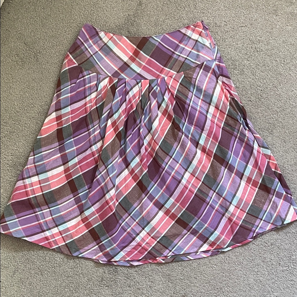 Plaid A-Line Skirt - Purple and Pink